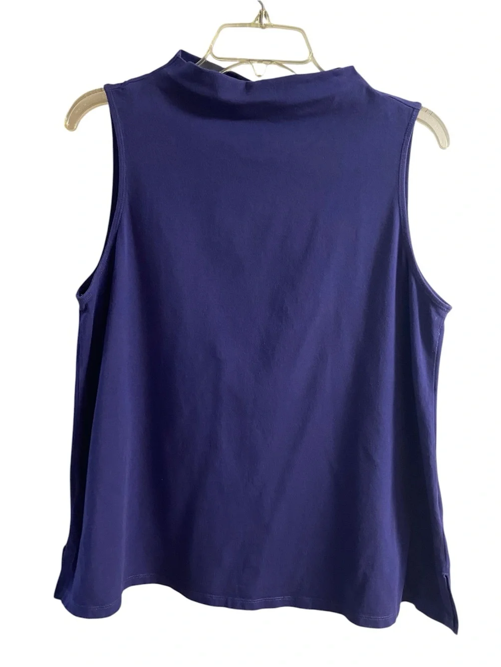 Eileen Fisher Purple Mock Neck Sleeveless Top Funnel Neck Tank Large
